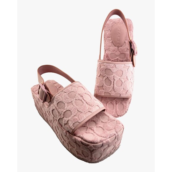 COACH Women's 9 B Noelle Terry Cloth Pink Platform Sandals Shoes Pool Chunky Y2K - Picture 5 of 12